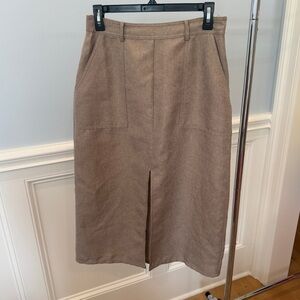 FRNCH Nevenka Woven Skirt Classic High-Waist Brown Midi Front Slit Medium NWT